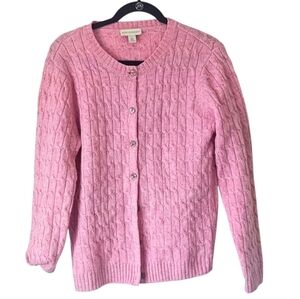 Appleseed's 100% Wool Cable Knit Cozy Cottagecore Cardigan, Light Pink, Size S